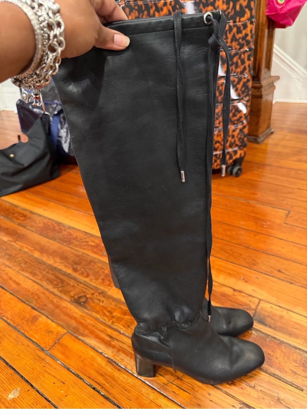 Black Over-the-Knee Women’s Boots with Tie-Front Detail